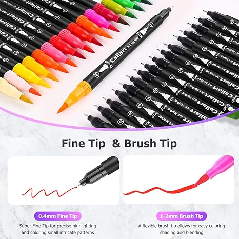 Caliart 34 Double Tip Brush Pens Art Markers