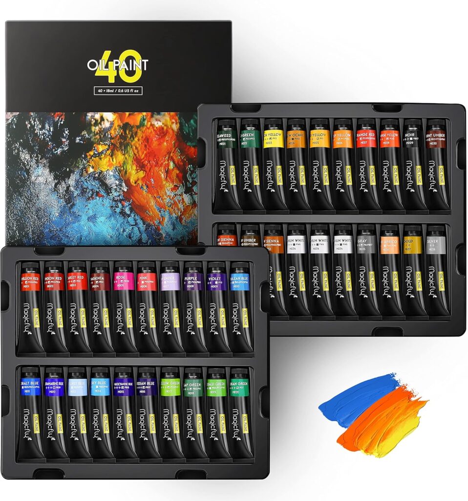 Magicfly 40-Piece Vibrant Oil Paint Set (18ml Tubes) – Non-Toxic Art Supplies for Canvas