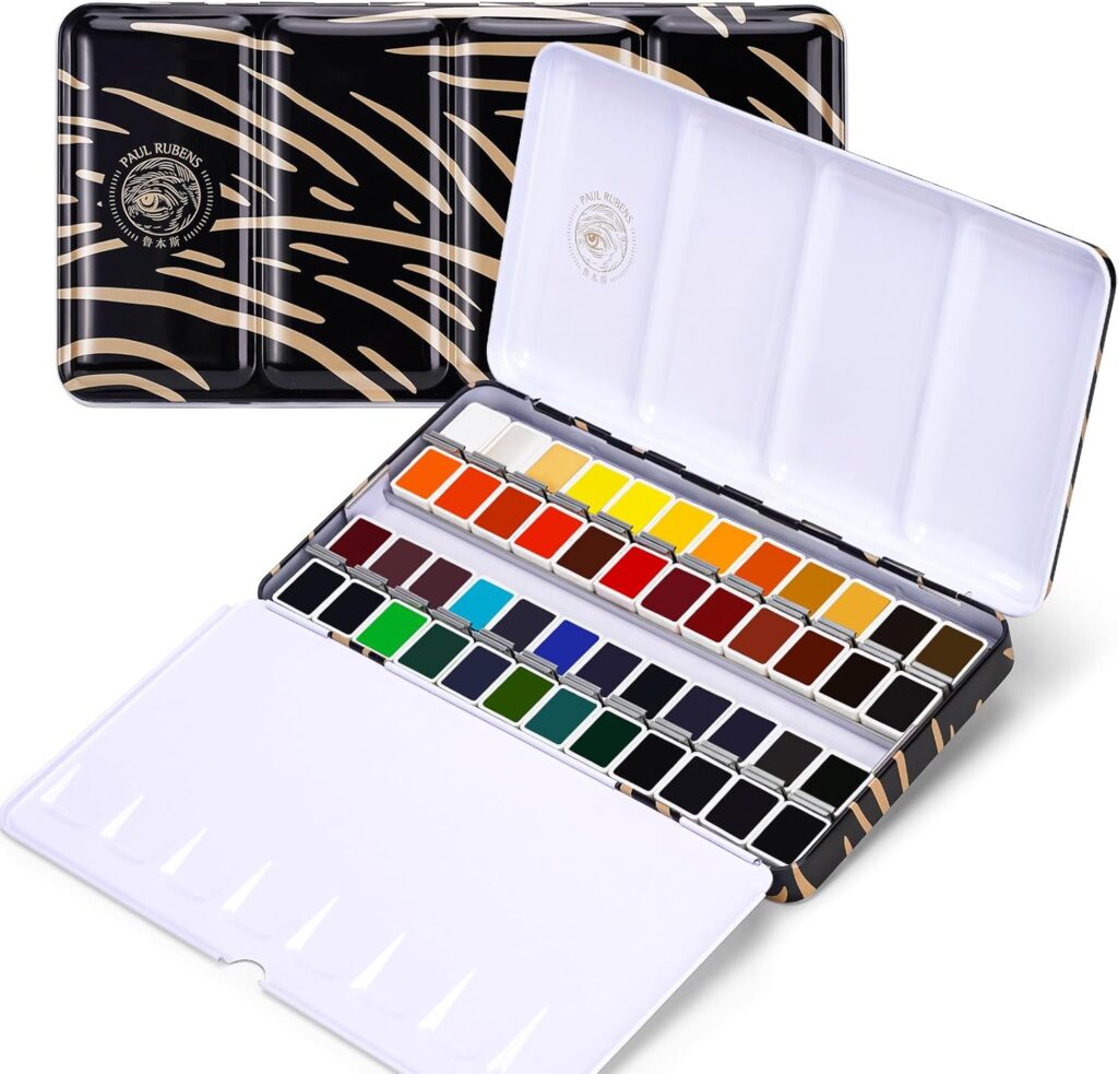 Paul Rubens Travel Watercolor Set, 48 Vibrant Professional Artist Paint Colors in Compact Metal Box, High-Pigment Fade-Resistant Painting Kit Gift for Adults