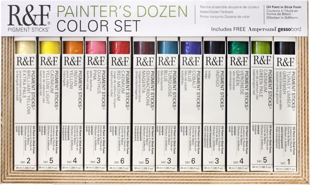 R&F Handmade Paints Professional Oil Pigment Stick Set – Painters Dozen (12 Colors)