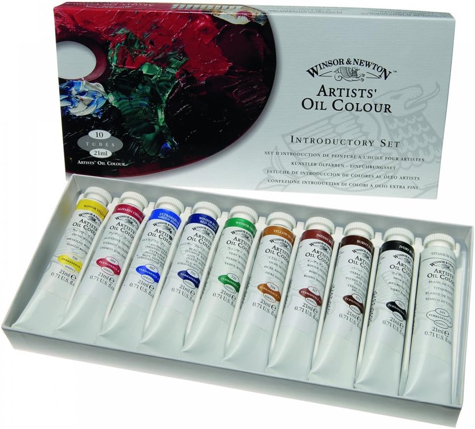 Winsor & Newton Artists’ Oil Colour Introductory Set – 10 Professional 21ml Tubes (Crimson, Yellow, Green) for Canvas Painting