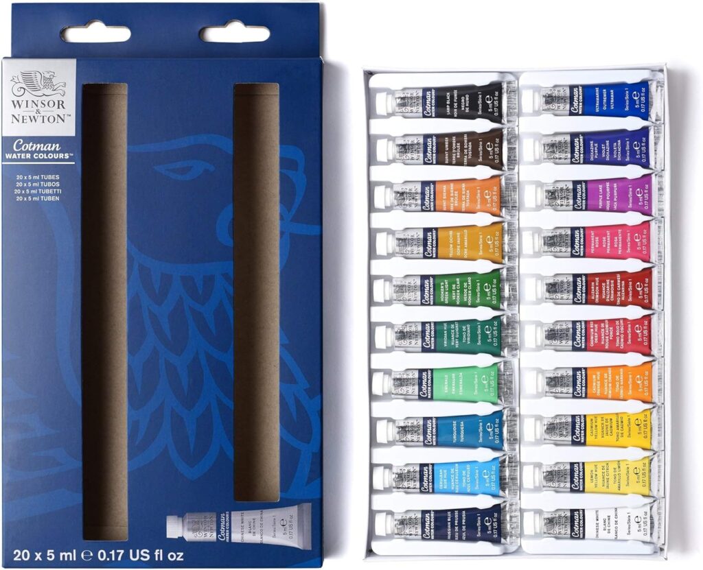 Winsor & Newton Cotman Watercolor Paint Set - 20 Vibrant Colors, 5ml Tubes Portable Travel Painting Art Supplies Kit for Blending & Layering