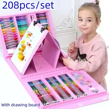 “208-Piece Kids Art Set with Easel – Washable Pens, Crayons & Painting Sticks”