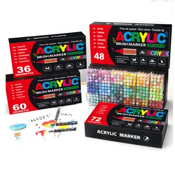 Acrylic Paint Marker Set – 12 to 72 Colors, Soft Brush Tip Liquid Ink Pens for DIY Crafts