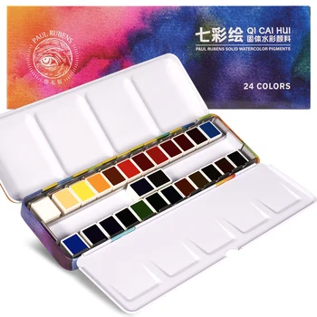 Paul Rubens 24-Color Solid Watercolor Paint Set – Compact & Portable Travel Kit